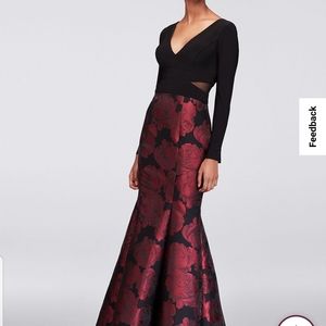 Long sleeve jersey and brocade mermaid gown. Size 10 Color black/wine